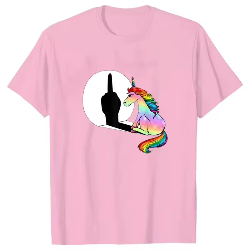 T-shirt licorne avec doigt d'honneur pour femmes et hommes, vêtements Streetwear, vêtements Anime, q