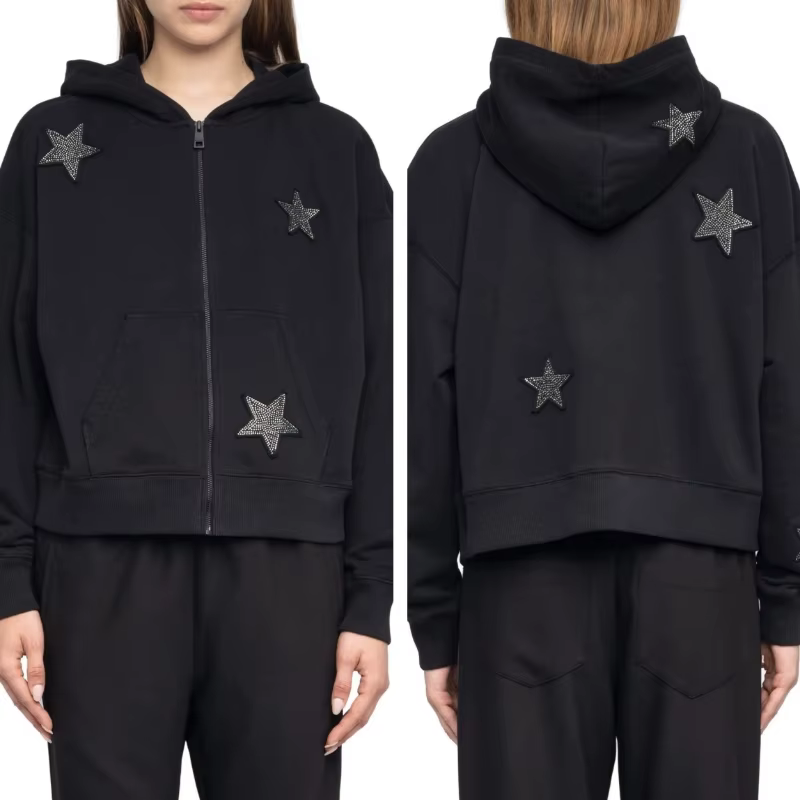 Strass strass étoile sweat à capuche manches longues poche automne hiver sweat femmes automne hiver 