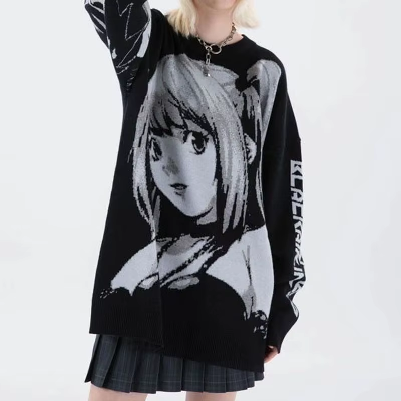 Femmes Hip Hop Streetwear Harajuku pull Vintage Style japonais Anime fille tricoté 2023 coton pull c