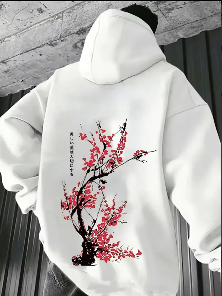 Un sweat à capuche imprimé Harajuku streetwear japonais pour hommes, un sweat-shirt sportif, décontr