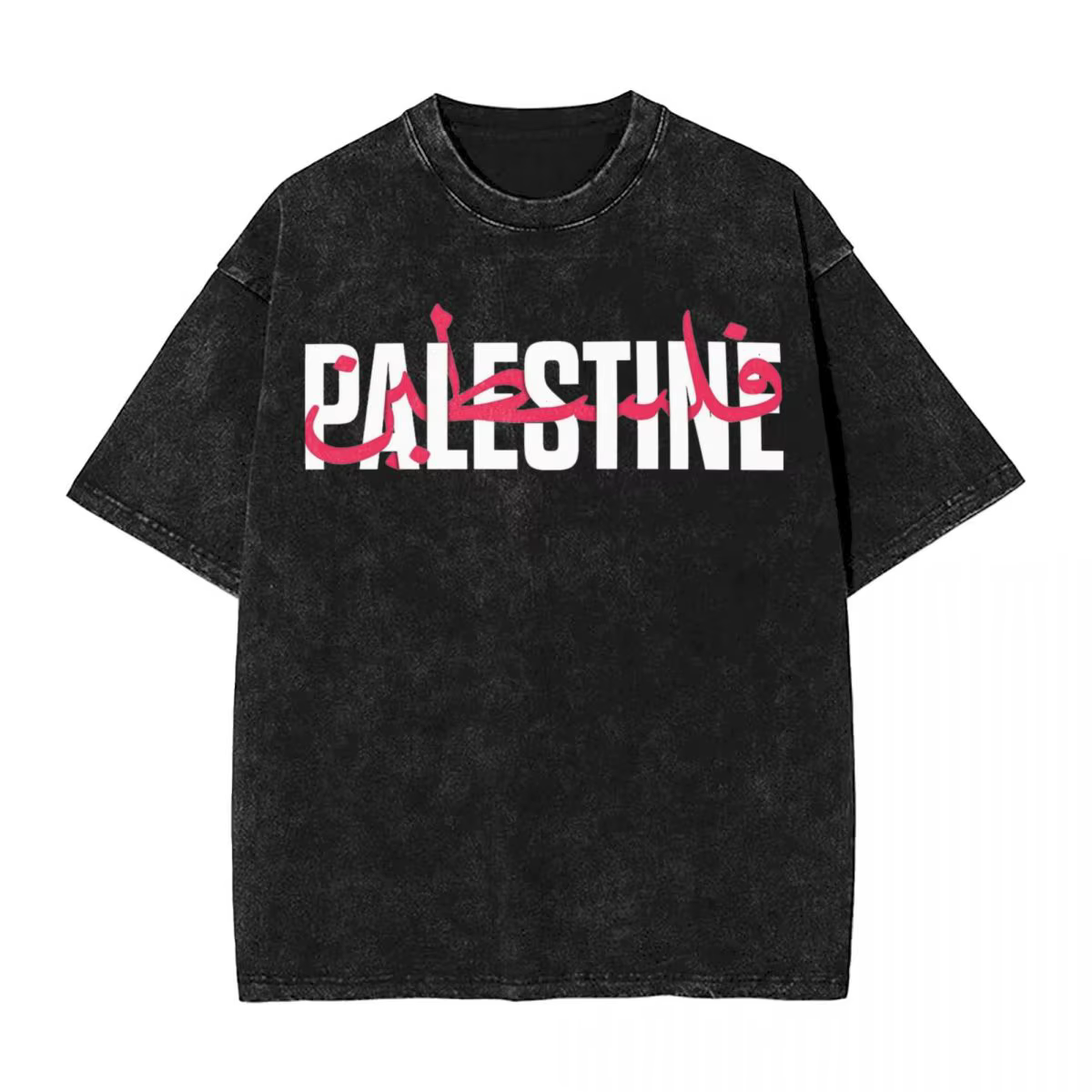 T-Shirt en Coton Délavé pour Homme, Streetwear, Mot Arabe et Anglais, à la Mode, Design Rétro, Y2K, 