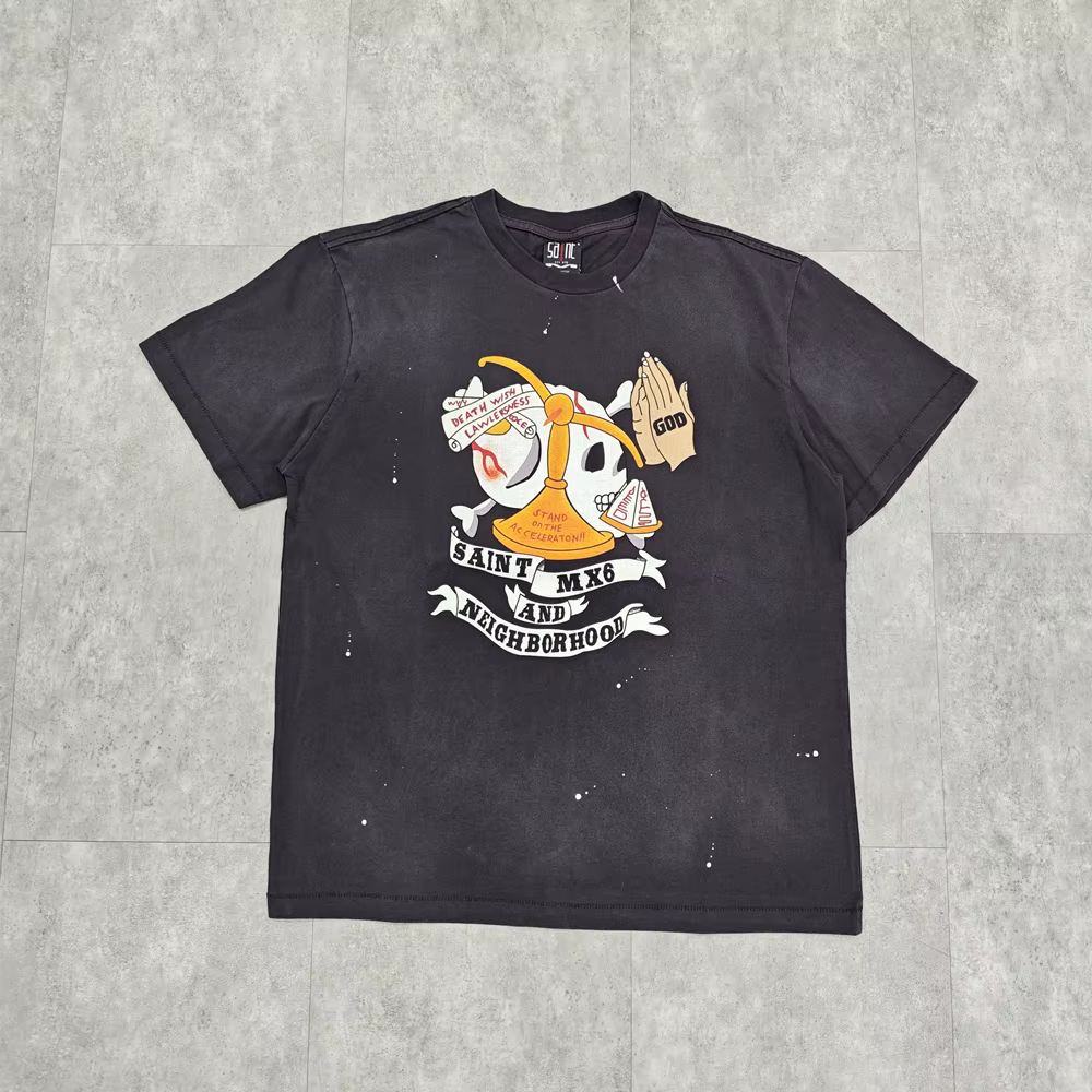Yao mode Saint de Michael 25SS Vintage marque de luxe haute rue Y2k graphiques hommes hauts t-shirt 