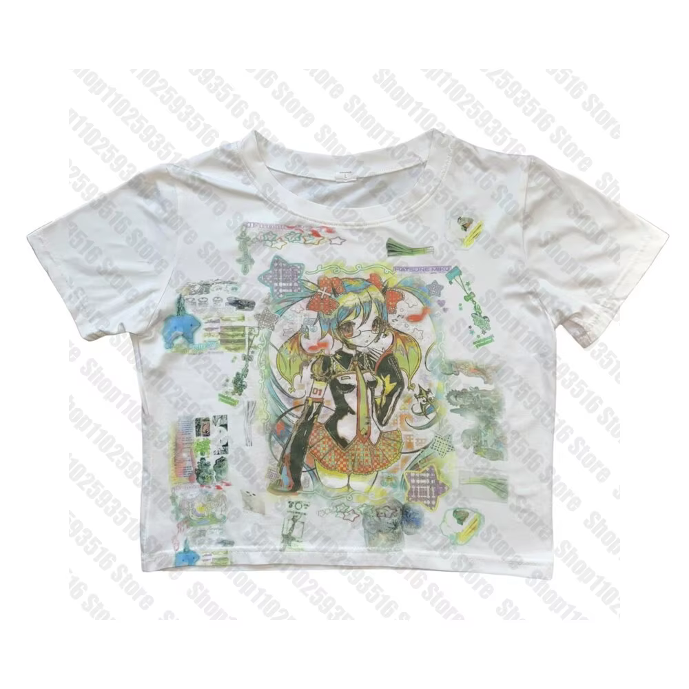 T-shirt vintage pour femme, haut court, Anime Girl, Emo Gothic, Japanese Y2K, Kpop Goth Clothes, 90s