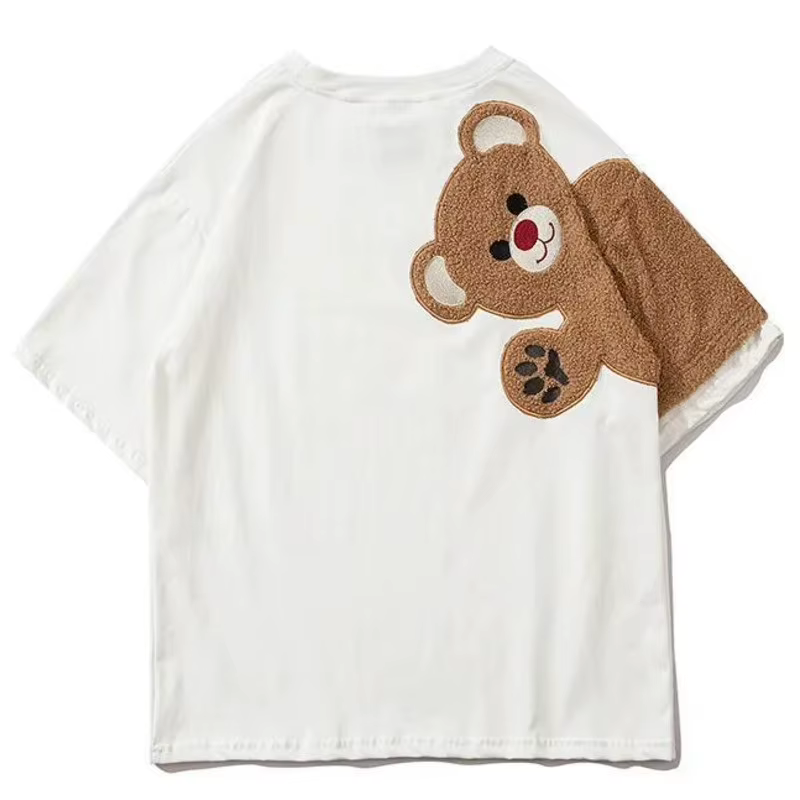 T-shirt à demi-manches pour femme, haut assressenti, mignon, drôle, couple, Kawaii, fourrure, dessin