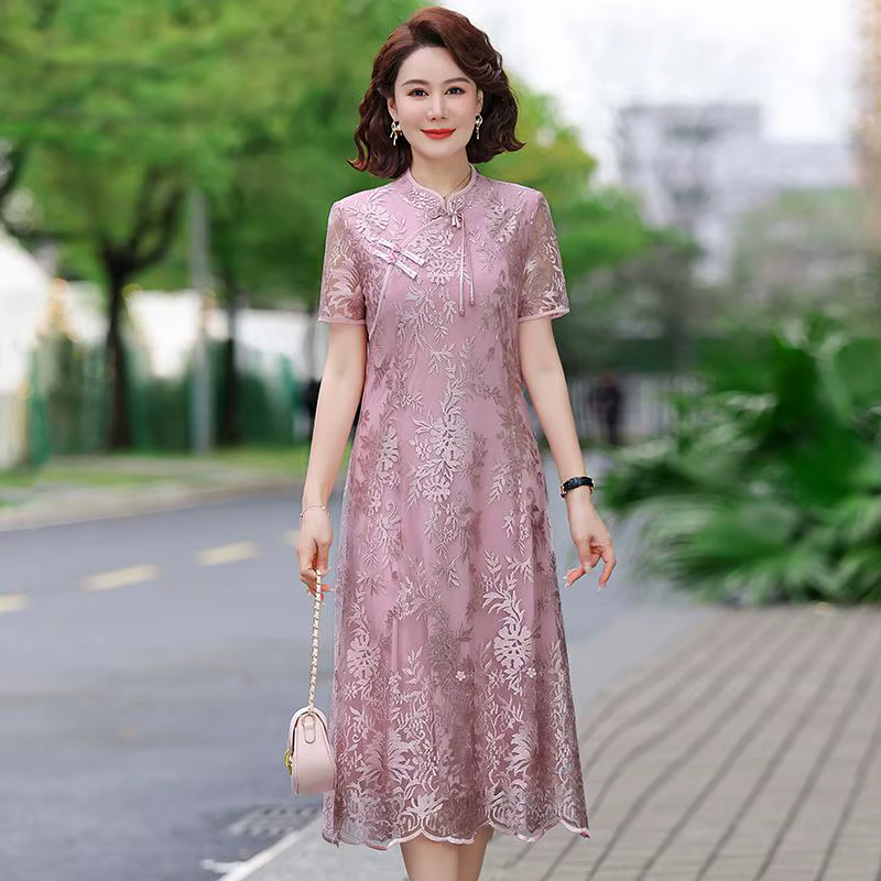 Robe Vintage à manches courtes pour femmes, vêtements de Style chinois pour mères d'âge moyen, robes