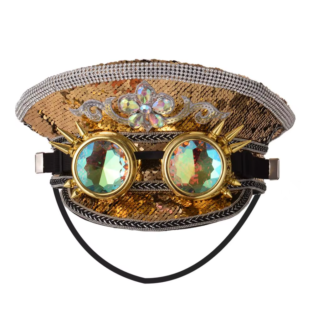 Casquette militaire pour femmes, chapeau Steampunk avec lunettes, luxe, fierté, strass, paillettes, 