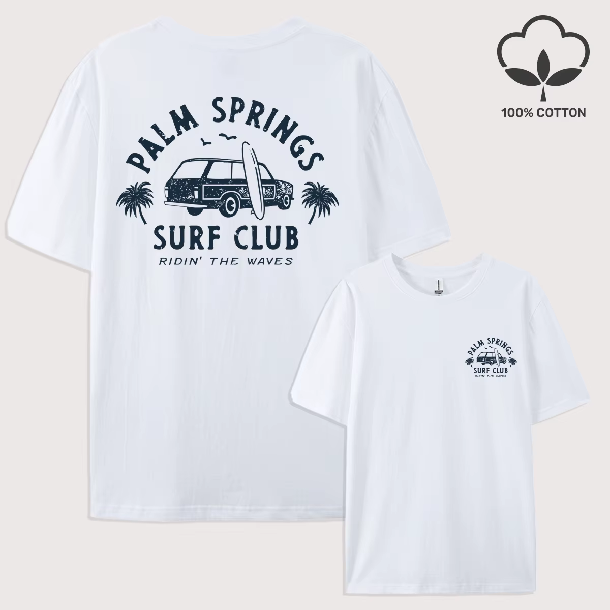 Palm Springs Surf Club imprimé hommes T-Shirt décontracté tout-Match à manches courtes coton surdime
