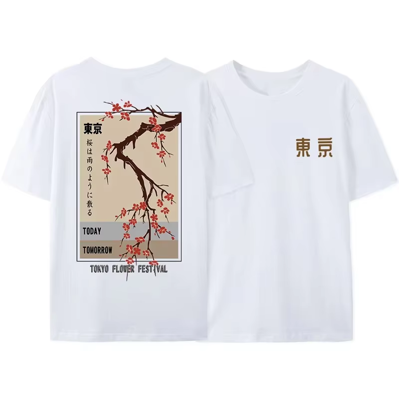T-shirt style japonais pour hommes et femmes, décontracté, mode Harajuku, col rond, manches courtes,