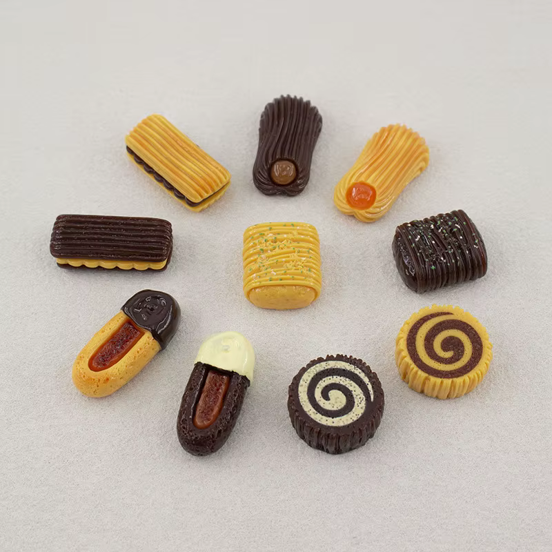 10 pièces de biscuits miniature en résine simulée avec pépites de chocolat, accessoires de bijoux fa