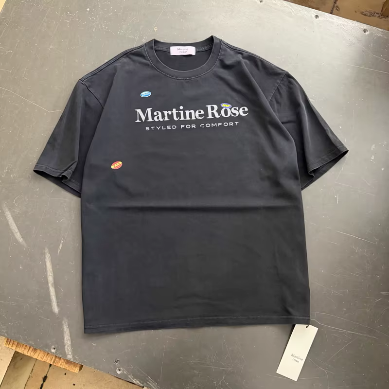 T-shirts en coton à col rond et manches courtes, avec motif autocollant 'Petite Étiquette Martine Ro