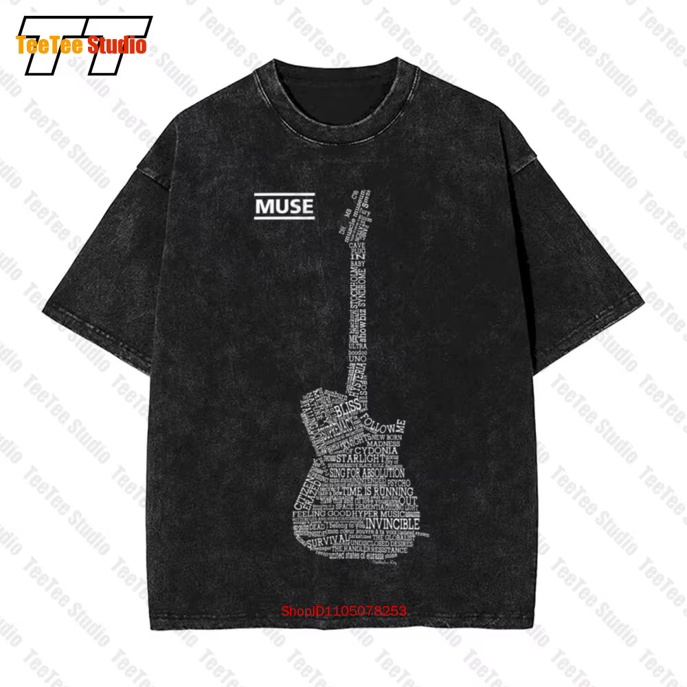 Muse V2, Matthew Bellamy, T-shirt surdimensionné vintage avec logo de guitare 2MGF