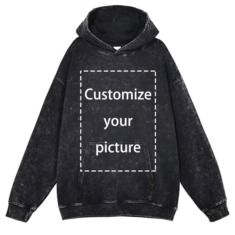 Sweat à capuche vintage en coton lavé pour hommes, sweat à capuche design personnalisé, impression H