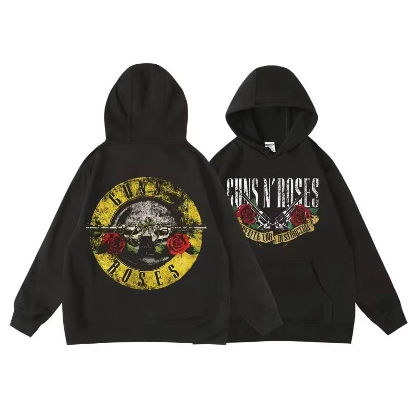Guns N' Roses We'Re Back sweat à capuche Style de rue rétro pour femmes col rond poche pull polaire 