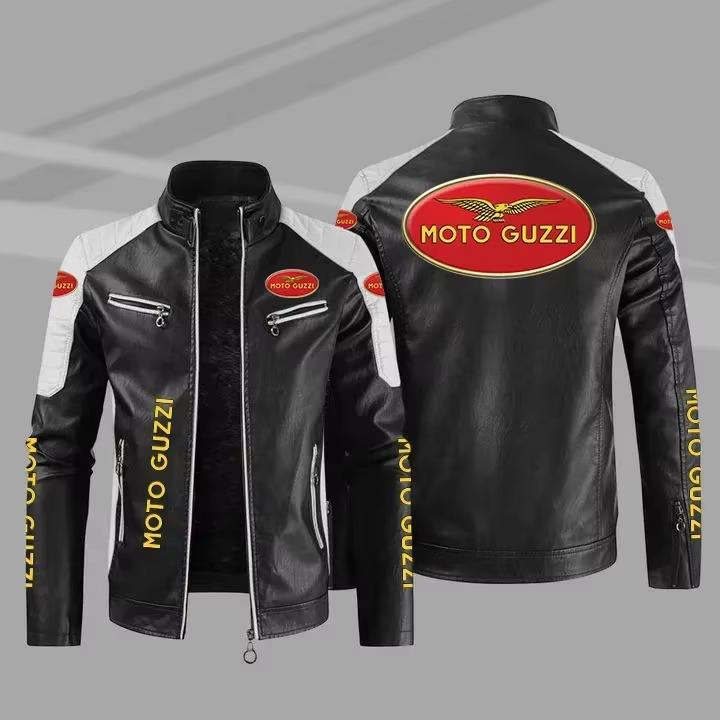 Moto Guzzi hommes Moto veste en cuir PU vestes automne hiver nouveau support à glissière coupe-vent 