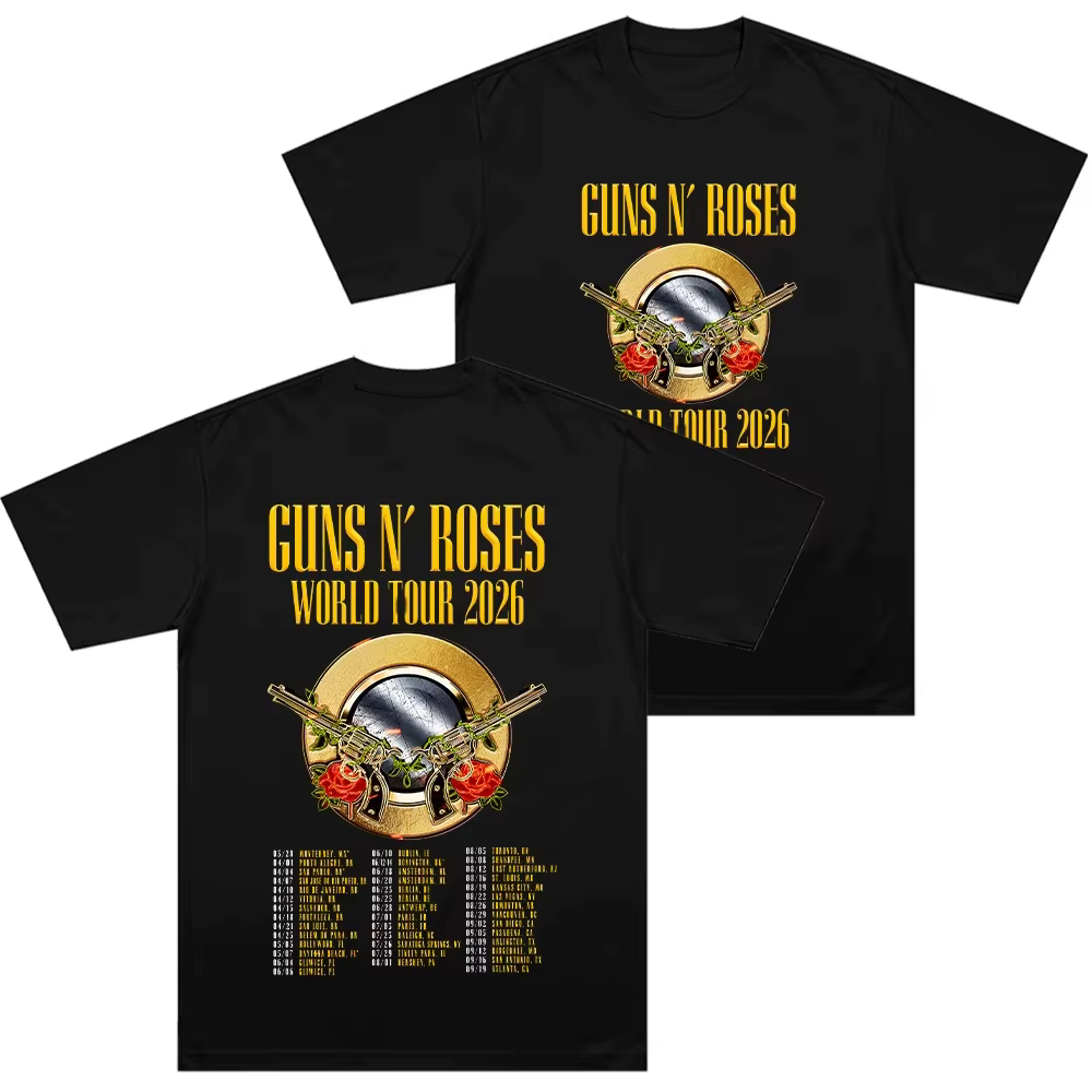 T-shirts Guns N Roses World Tour 2026, groupe de rock, streetwear hip hop, graphique double rose, vê