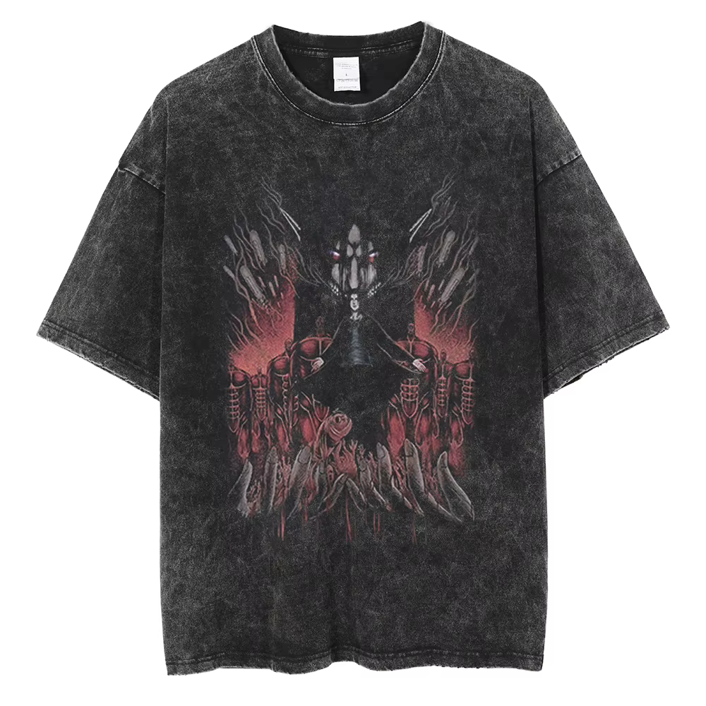 T-shirt délavé vintage style vaporwave années 80 Attack on Titan Reiner Braun Armored Titan, streetw
