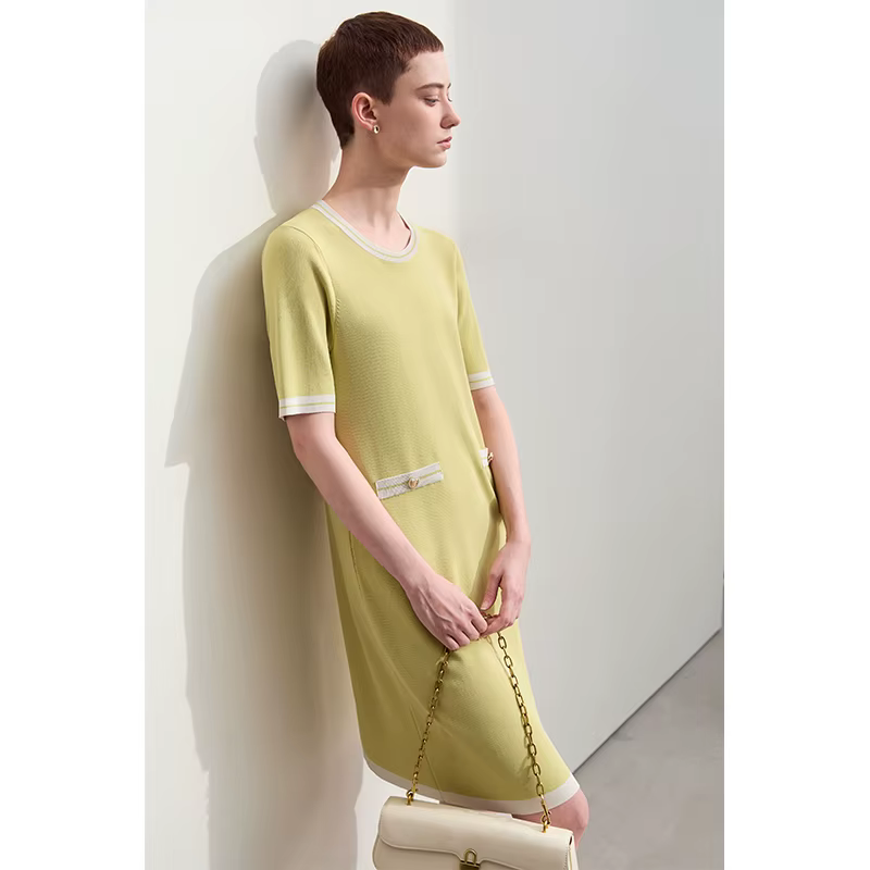 Amii minimalisme robe pour femmes 2025 été nouveau banlieue col rond Patchwork parfum à manches cour