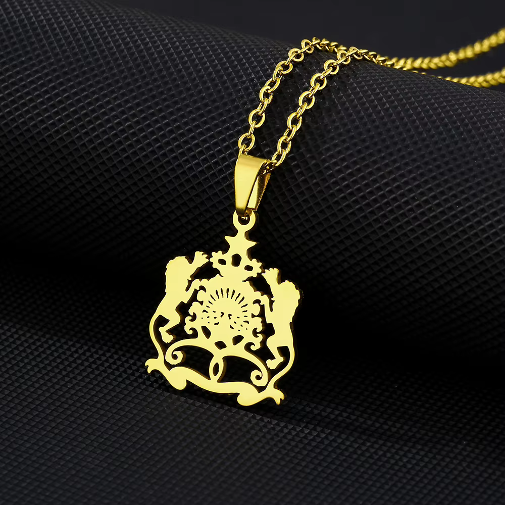Collier pendentif badge Afrique Maroc en acier inoxydable pour hommes et femmes, bijoux ethniques Ma