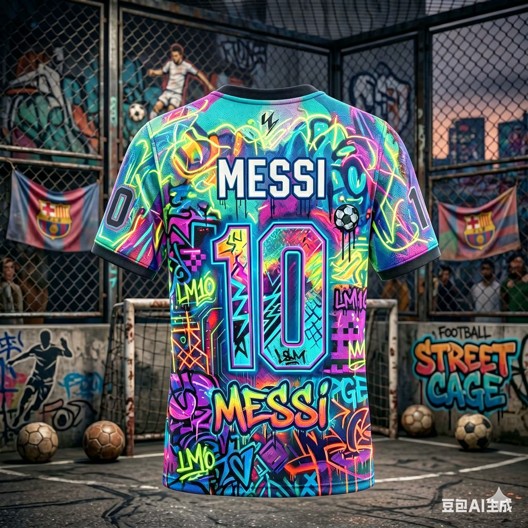 Maillot de football Messi 10 pour homme, respirant, séchage rapide, motif graffiti coloré, tenue de 