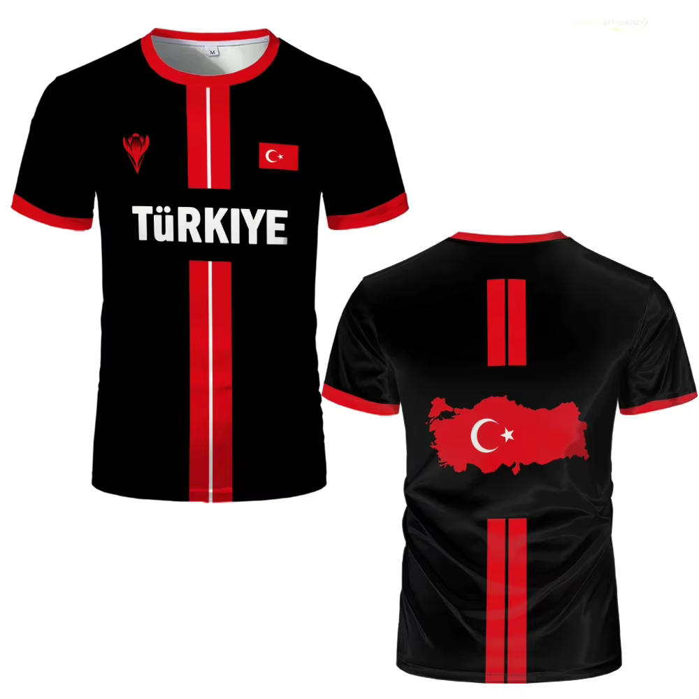 T-shirt de sport respirant à séchage rapide pour homme, imprimé 3D drapeau turc, maillot de football