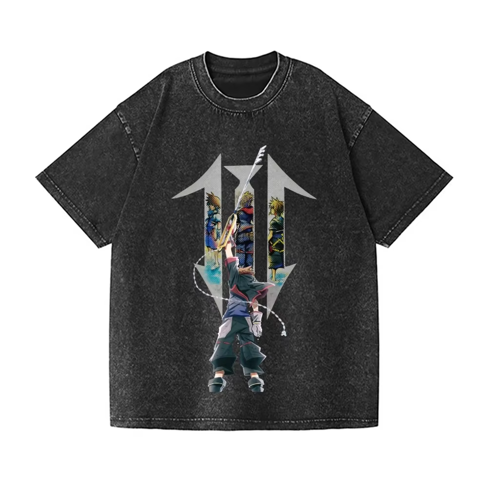 T-shirt vintage Kingdom Hearts avec effet délavé – Vêtements homme et femme – Coton – Nouvelle colle