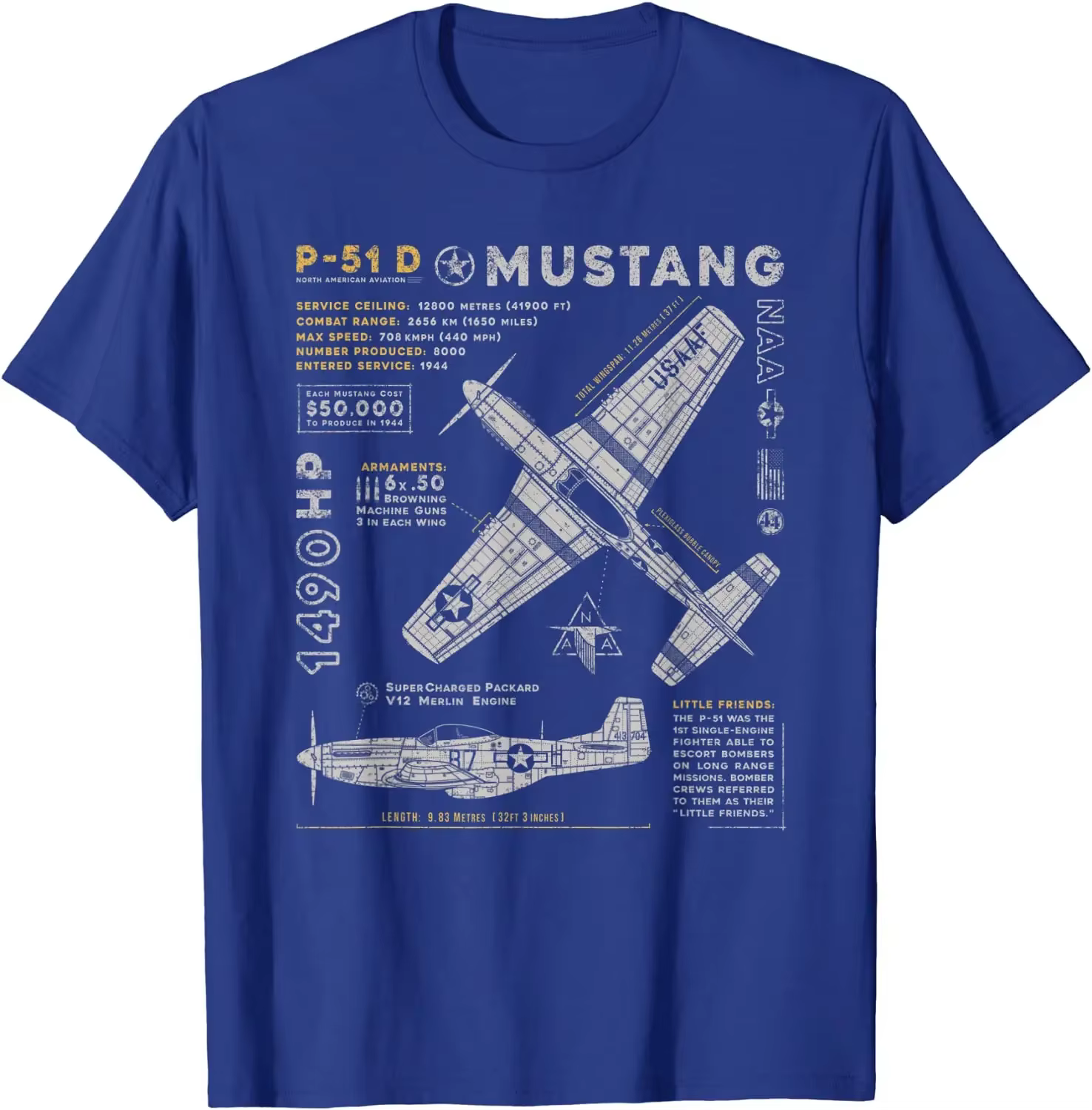 P-51 Mustang |   Aviation nord-américaine Vintage avion de chasse hommes T-Shirt court décontracté 1