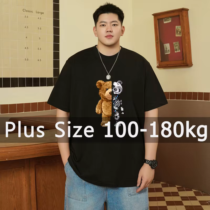 T-shirt imprimé pour hommes, grande taille, hauts noirs, 110-180kg, 5XL, 6XL, 7XL, 100% coton, ample