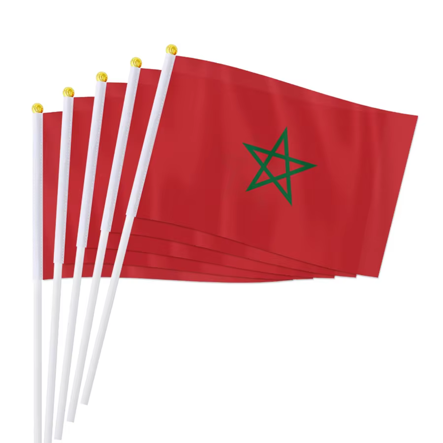 Bannière de drapeau à main marocain, poteau en plastique à main, Mini drapeau National marocain, acc