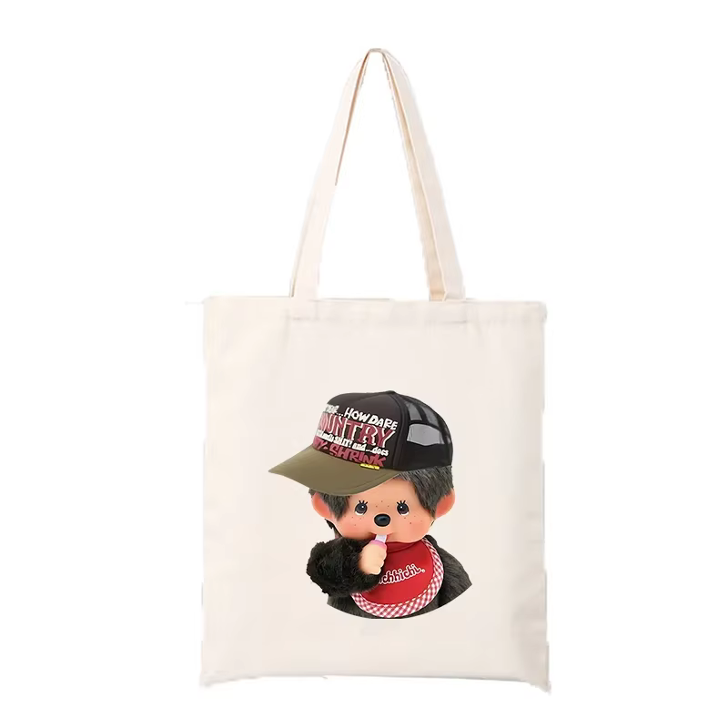 Sac à bandoulière Monchhichi pour femme, sac en toile Kawaii, sac fourre-tout de dessin animé pour h