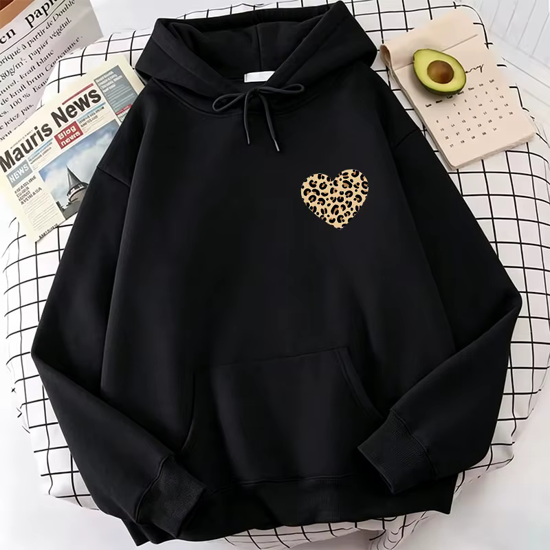 Sweat-shirts à capuche imprimés léopard motif cœur d'amour pour femme, décontractés, printemps autom