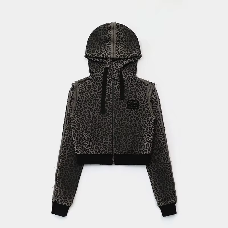 MARIA sweat à capuche imprimé léopard rétro et vieilli pour femme, une niche veste à capuche décontr