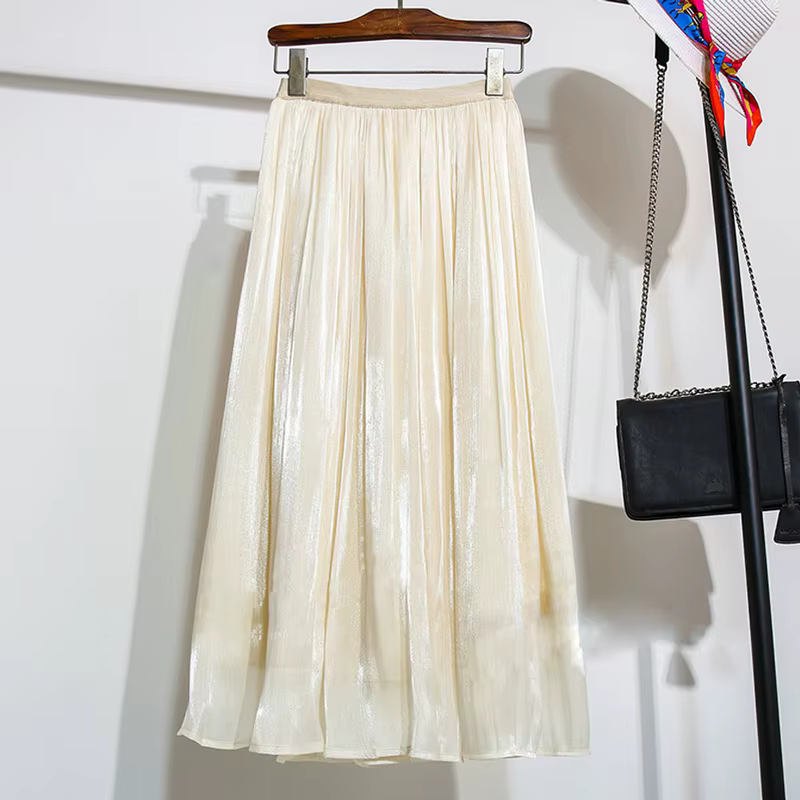 Jupe trapèze brillante pour femmes, couleur unie, taille haute, Style Paris français, élégante, asym