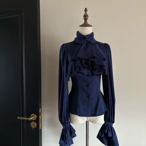 Blouses Vintage pour Femmes, Vêtements à Manches Longues avec Volants, Chemises Goth Tunique, Blusas