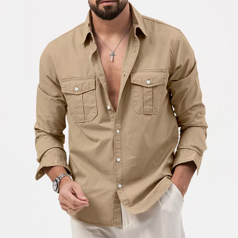 Chemise à manches longues pour hommes, vêtements de Fitness rétro Tiki de couleur unie, chemise d'au
