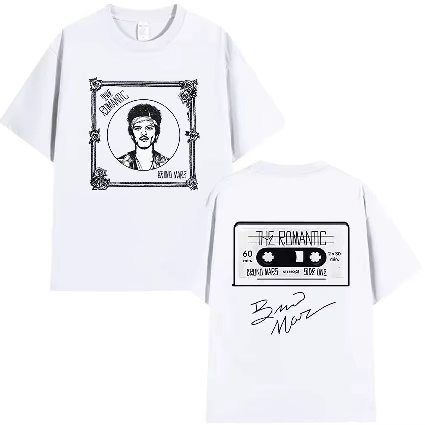 Bruno Mars The Romantic Tour 2026 T-shirt pour homme, décontracté, à la mode, en coton, à manches co