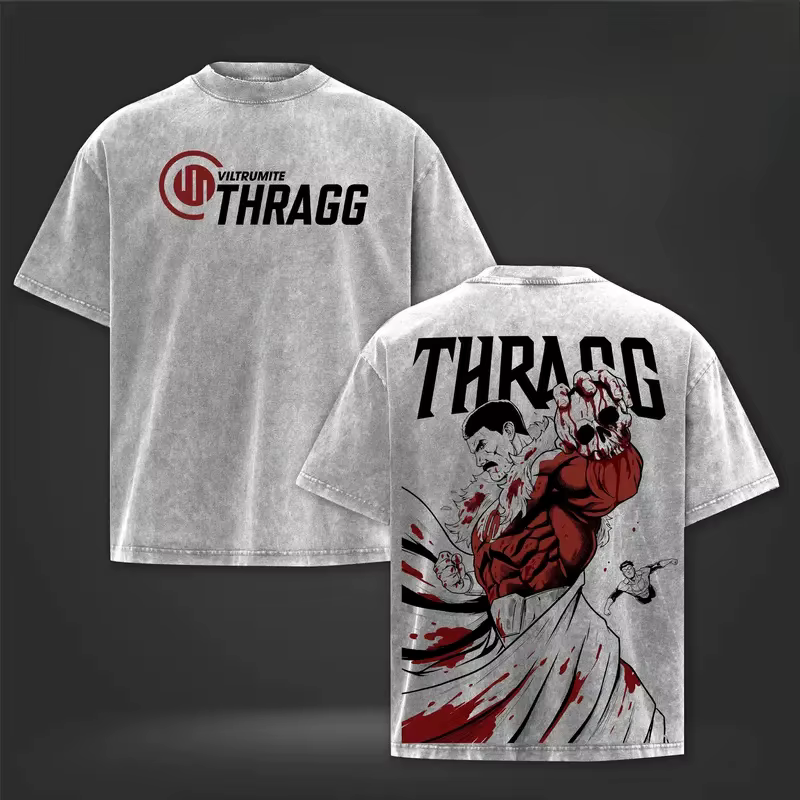 T-shirt graphique Hot Anime Invincible Thragg pour homme, manches courtes, en coton lavé, décontract