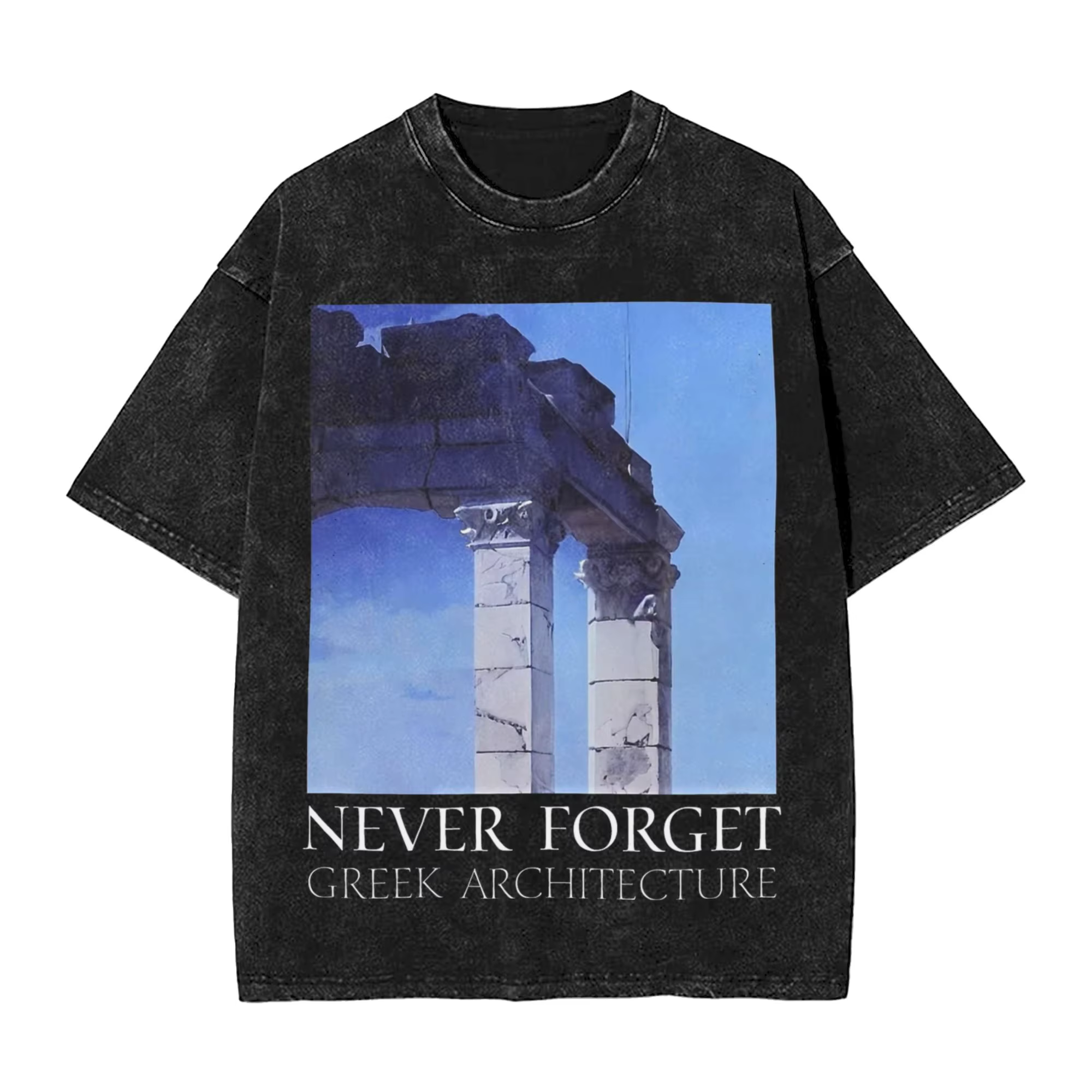 N'oubliez jamais l'architecture grecque hommes T-Shirts lavés géniaux T-Shirts à manches courtes col