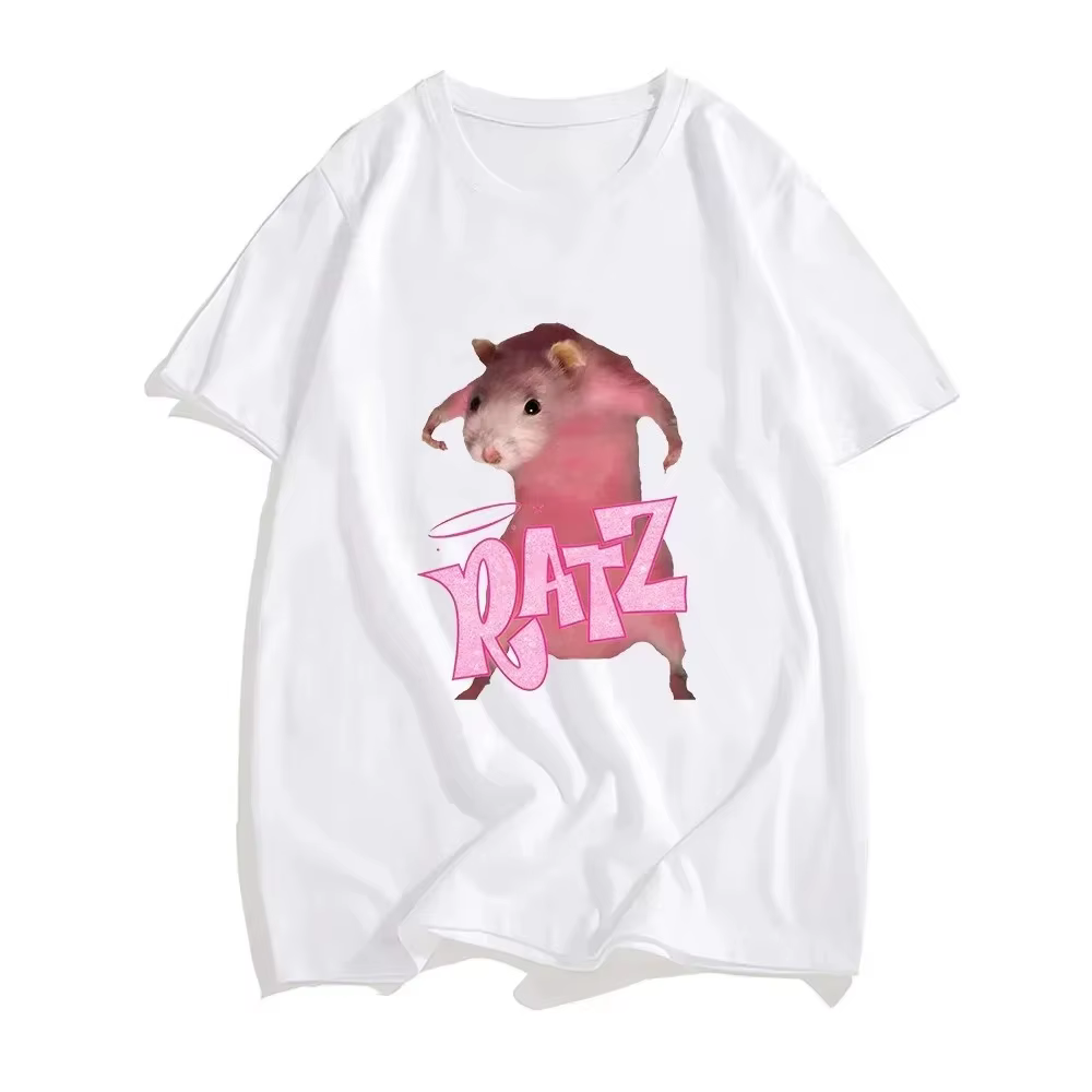 T-shirt imprimé dessin animé Ratz Mouse pour femmes, style Harajuku, cool, ample, à manches courtes,