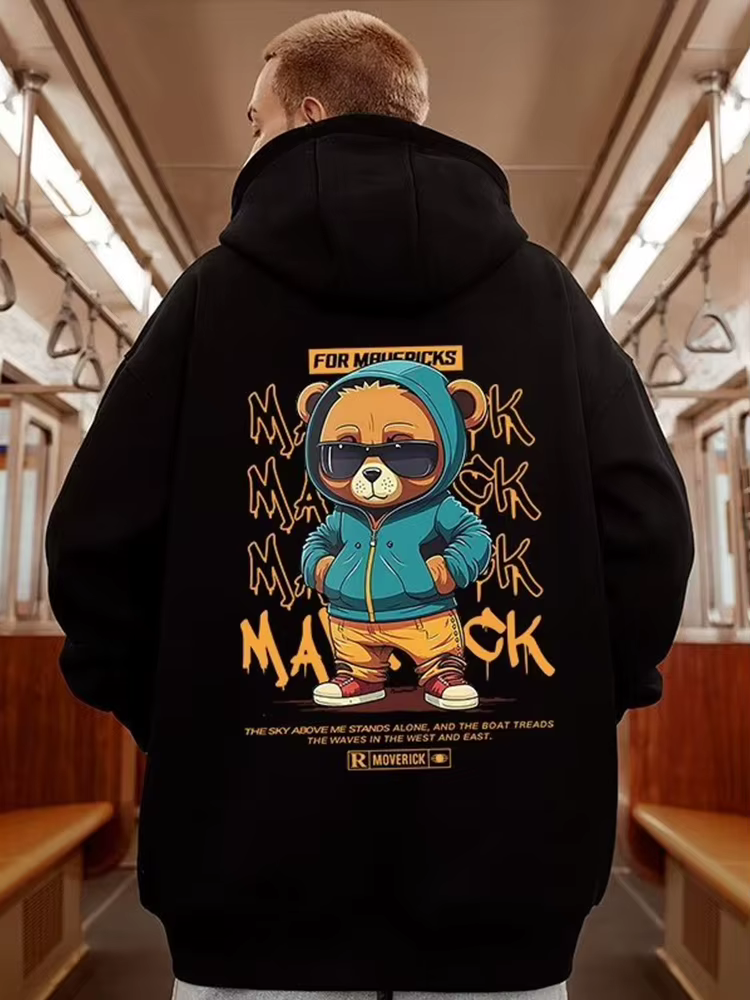 Sweats à capuche à imprimé graphique ours pour hommes, pull décontracté, sweat à capuche Y2K, street