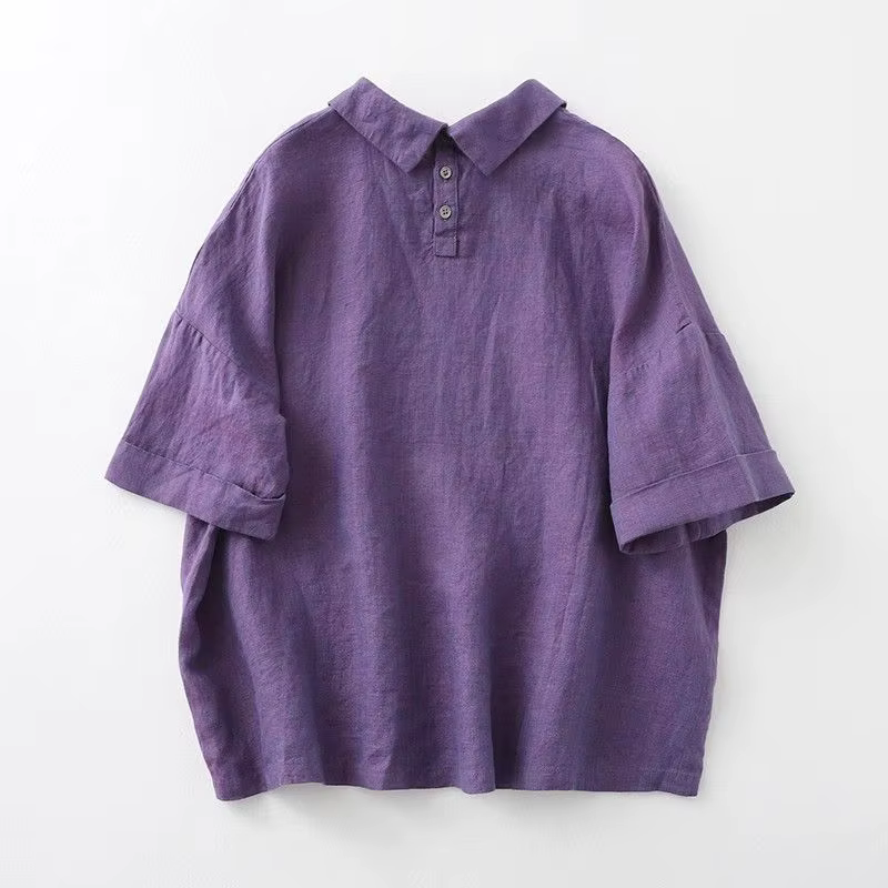 Pull rétro de couleur unie, chemise à manches courtes pour l'été, ample et polyvalent, haut aminciss