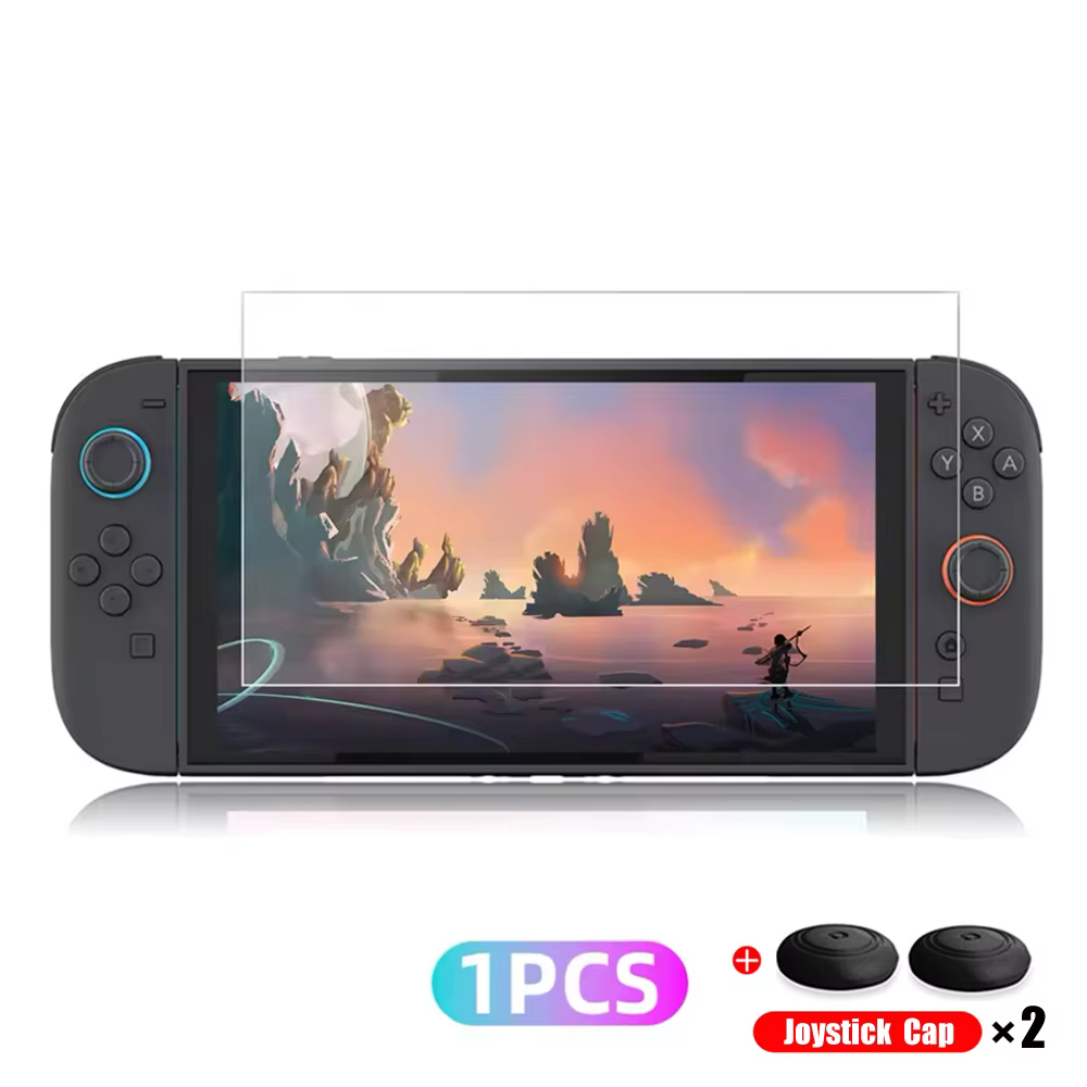 Protecteur d'écran en verre trempé pour Switch Nintendo 2, avec capuchon de Joystick, accessoires de