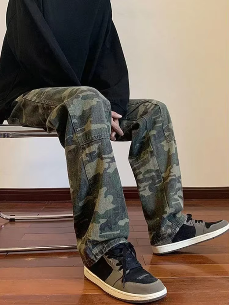Jean pour hommes épissé Cargo homme Cowboy pantalon Camouflage pantalon Punk droit Xs Y 2k Vintage n