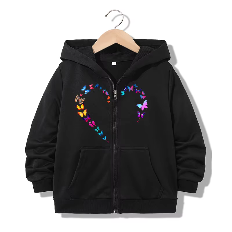 Sweat à capuche zippé Y2K pour garçons et filles, motif papillon, cœur et lettres, style décontracté