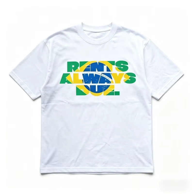 T-shirt Streetwear avec slogan, motif drapeau brésilien 'Rents Always Due', manches courtes, nouveau