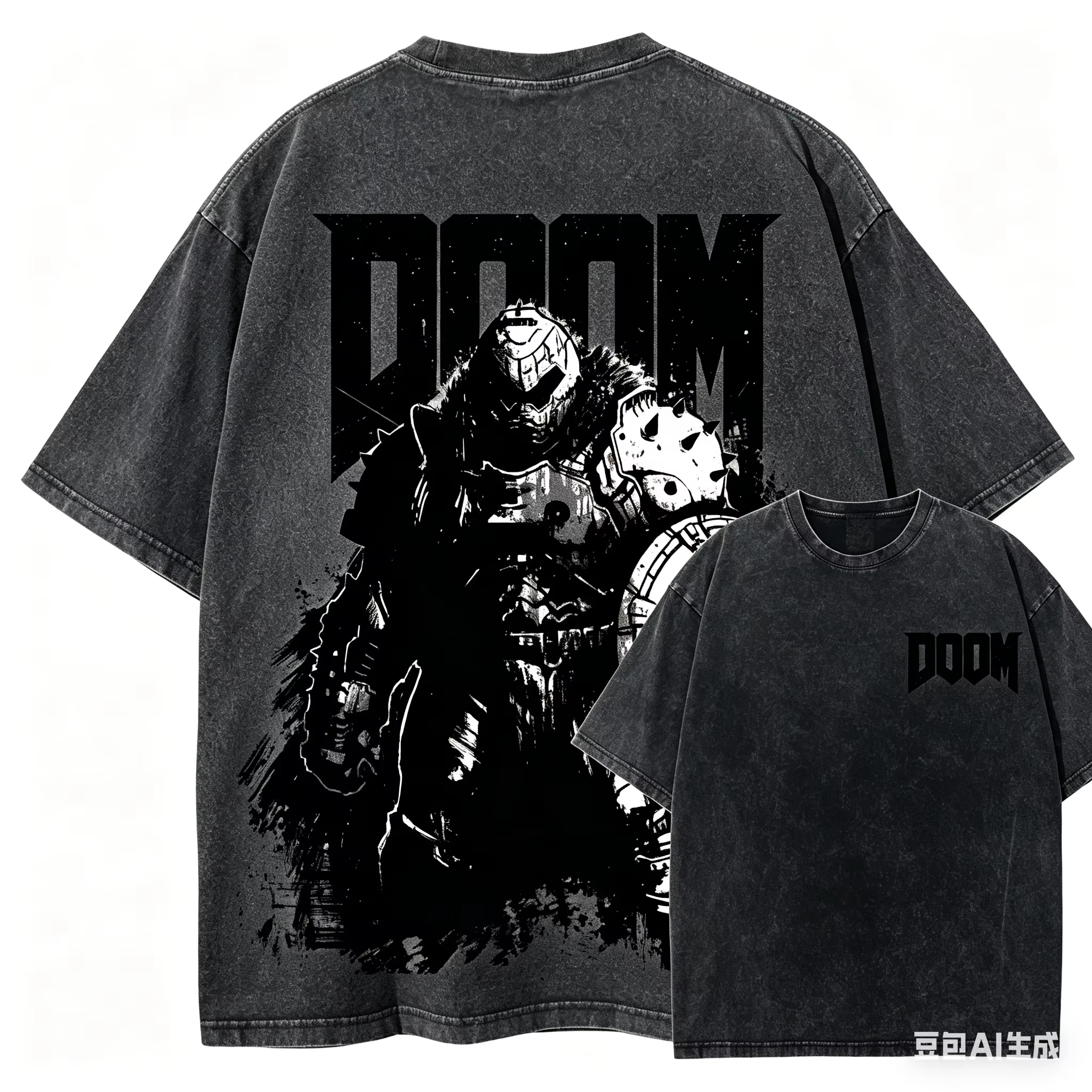 T-shirt DOOM délavé, vêtements de style personnalisé, nouveau modèle, T-shirt Anime, vêtements toute