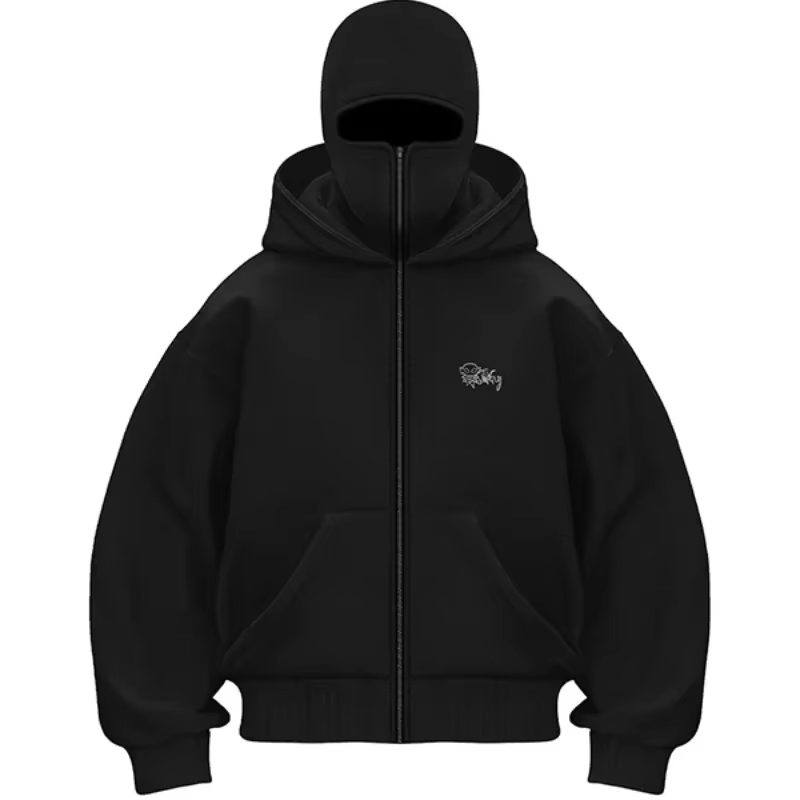 Cagoule à capuche zippée pour homme, sweat-shirt chaud et décontracté, Y2K, avec masque facial à cap
