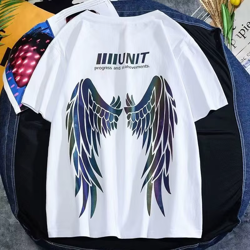 T-shirt manches courtes col rond homme, ample et estival, avec ailes réfléchissantes imprimées, ins,