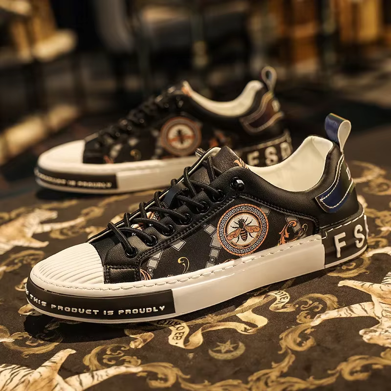 Nouvelles chaussures pour hommes, chaussures décontractées en cuir, tendance, imprimé fleurs, chauss