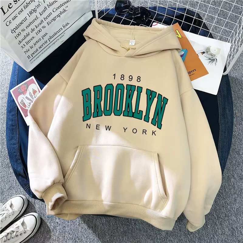 Sweat à capuche ample en polaire pour femmes, imprimé Brooklyn, pour Couple, mode décontractée, HipH