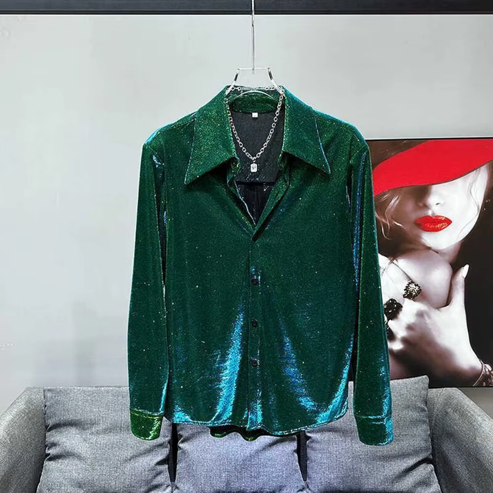 Chemise à manches longues pour hommes, dégradé réfléchissant, mode de luxe, personnalité, tendance, 